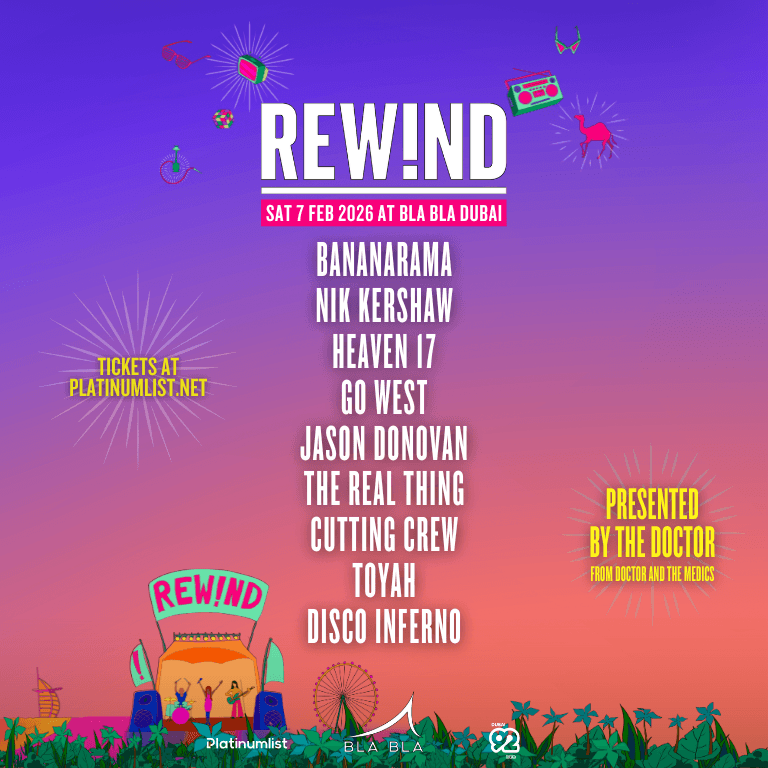 REW!ND Fest DXB 2026 – The Ultimate 80s & 90s Experience Returns to Bla Bla! – Festival Festival Shop Online at Dubai Trades 2