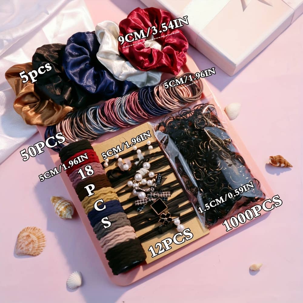 1085pcs Hair Styling Accessories Kit Hair Ties Large Hair Loops Trendy Non Slip Ponytail Holders For Women And Daily Use Beauty & Personal Care Shop Online at Dubai Trades 2