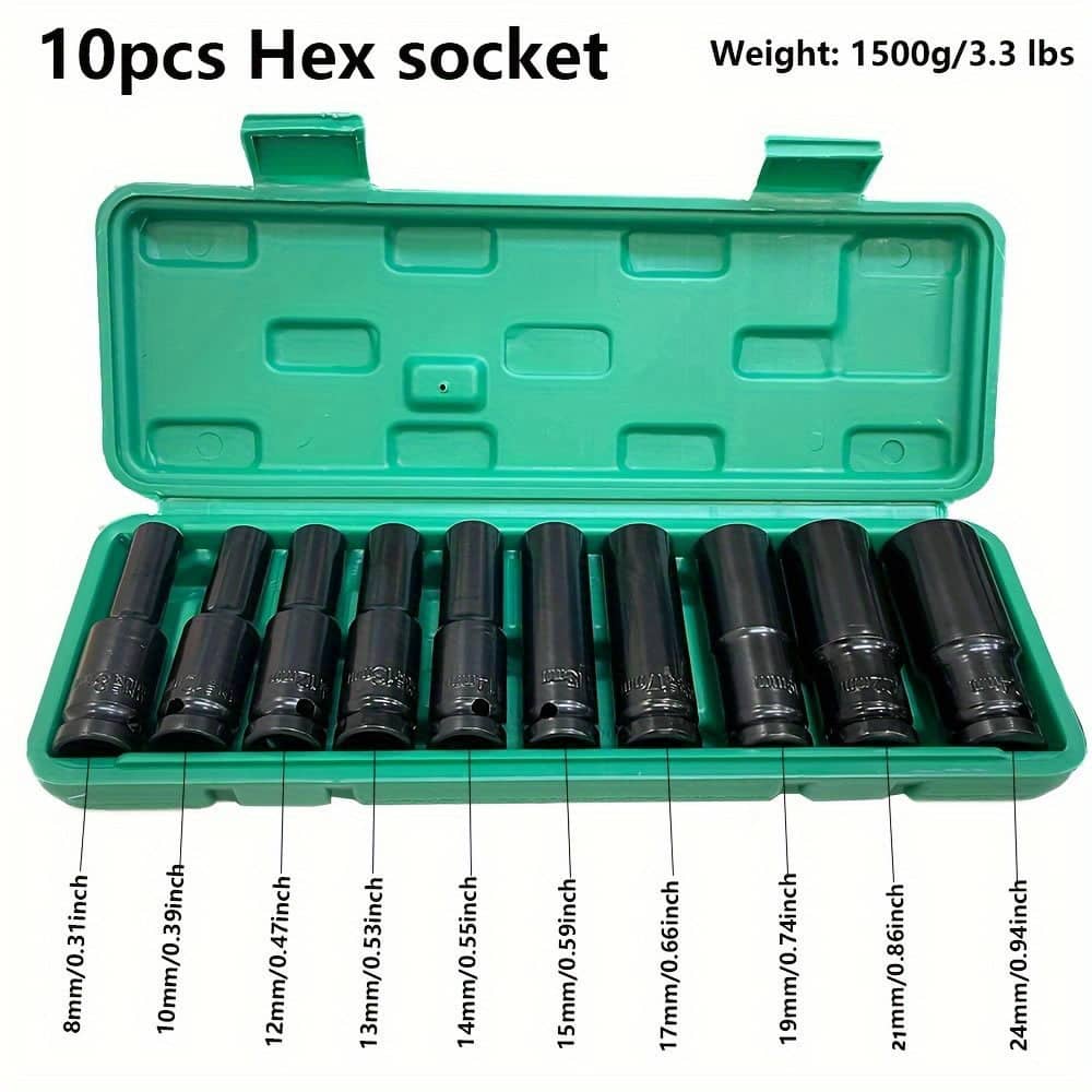 10pcs Impact Wrench Socket Set, 1/2″ Drive, 8-24mm, Carbon Steel, Easy For Auto Repair & Diy Projects – Includes Convenient Storage Case Business, Industry & Science Shop Online at Dubai Trades 2
