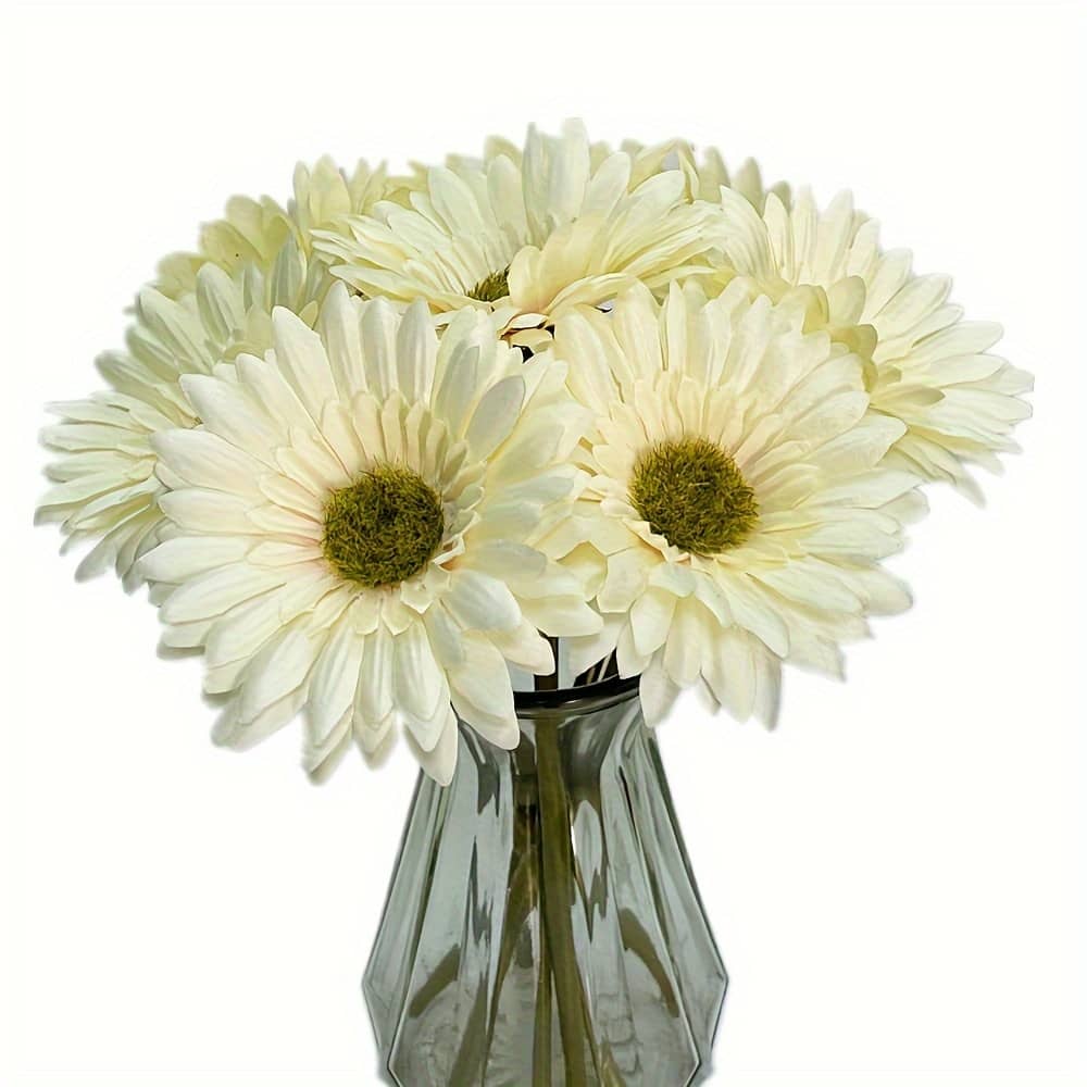 10pcs White Daisy Artificial Flowers With Yellow & Green Foliage – Elegant Vase Decor For Home, Wedding, Party, Or Garden, Flower Decorations Decorative Swags Shop Online at Dubai Trades 2