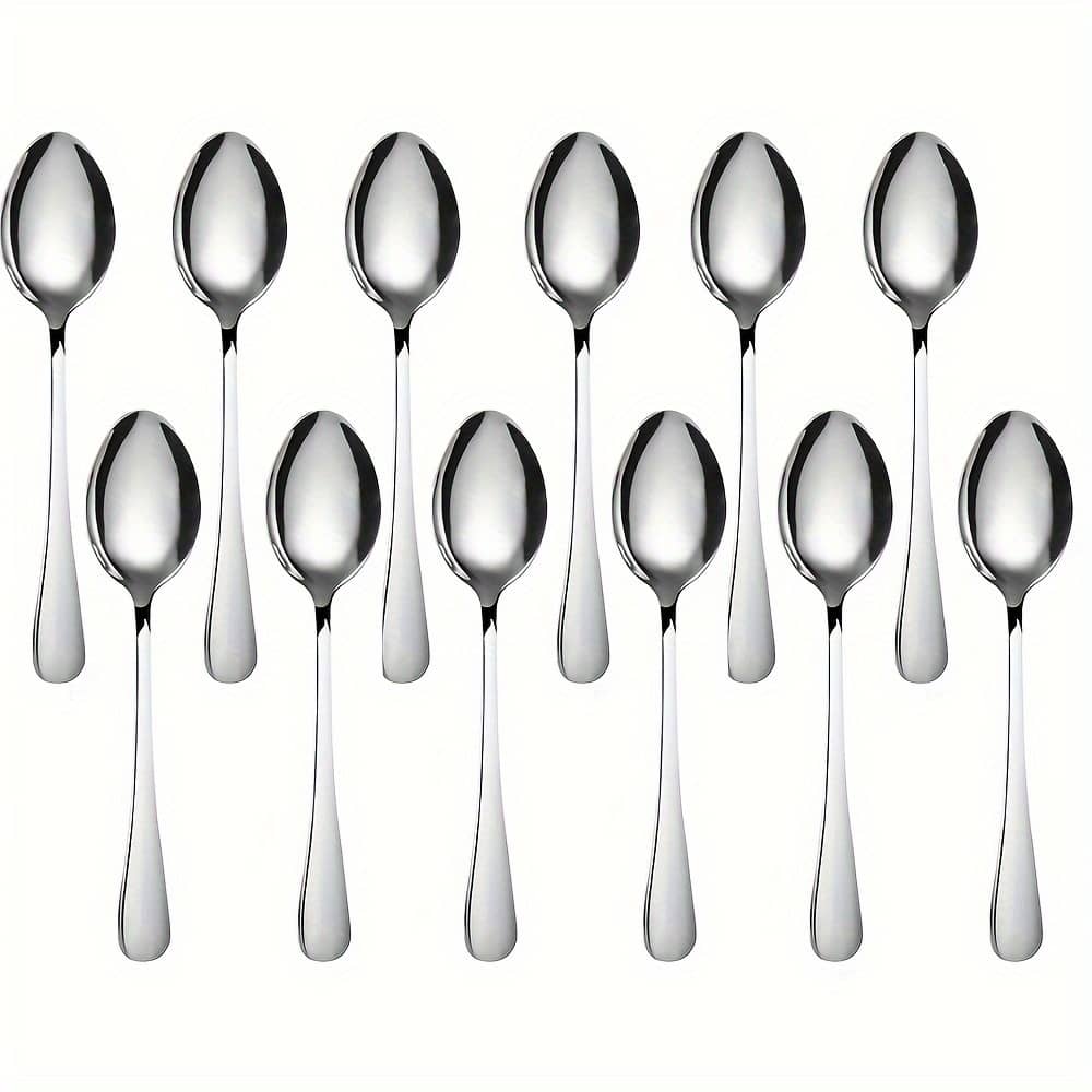 12pcs Stainless Steel Dessert Spoon Set, 5.39in – Sleek Mini Ice Cream, Spoons With Black Accents, Polished Finish – Ideal For Home, Kitchen, Restaurants & Afternoon Tea Dessert Spoons Shop Online at Dubai Trades 2