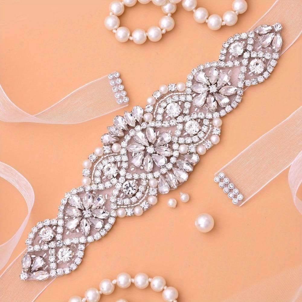 1pc Rhinestones Bridal Belt Shiny Wedding Dress Satin Ribbon Belt High-end Sash For Wedding Dress Ball Gown Accessories Accessories Shop Online at Dubai Trades 2