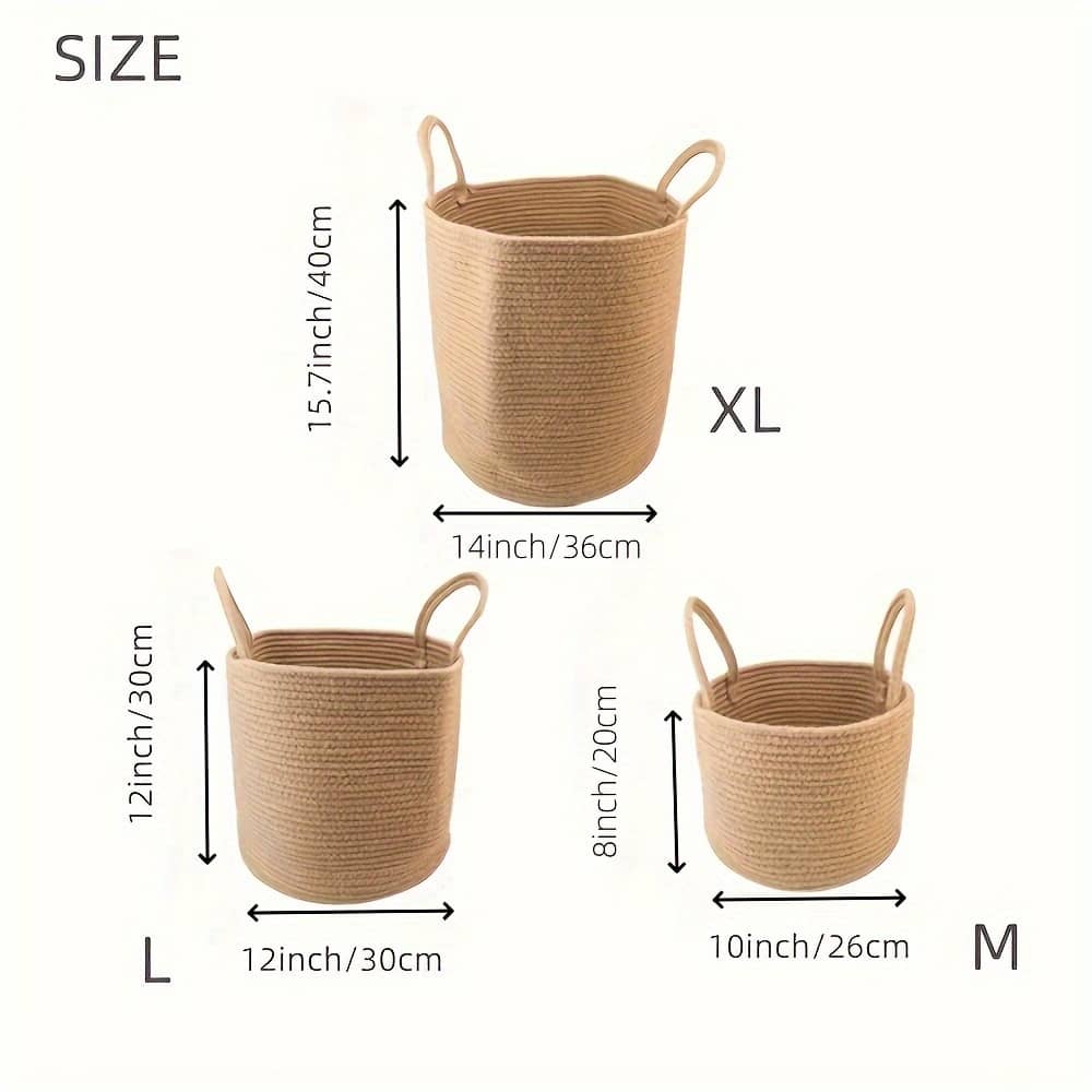 3pcs Rectangle Jute Laundry Basket, Boho Woven, Fabric, With Handle, For Bathroom, Living Room Storage Of Dirty Clothes, Toys And Blankets, Laundry Baskets Home & Kitchen Shop Online at Dubai Trades 2