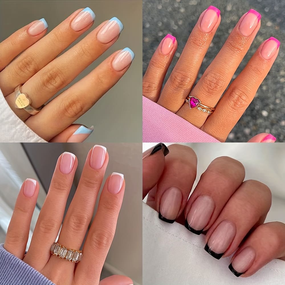 4 Packs (96 Pcs) Glossy Short Square Press On – French Tip Fake – False For Women Girls Beauty & Personal Care Shop Online at Dubai Trades 2