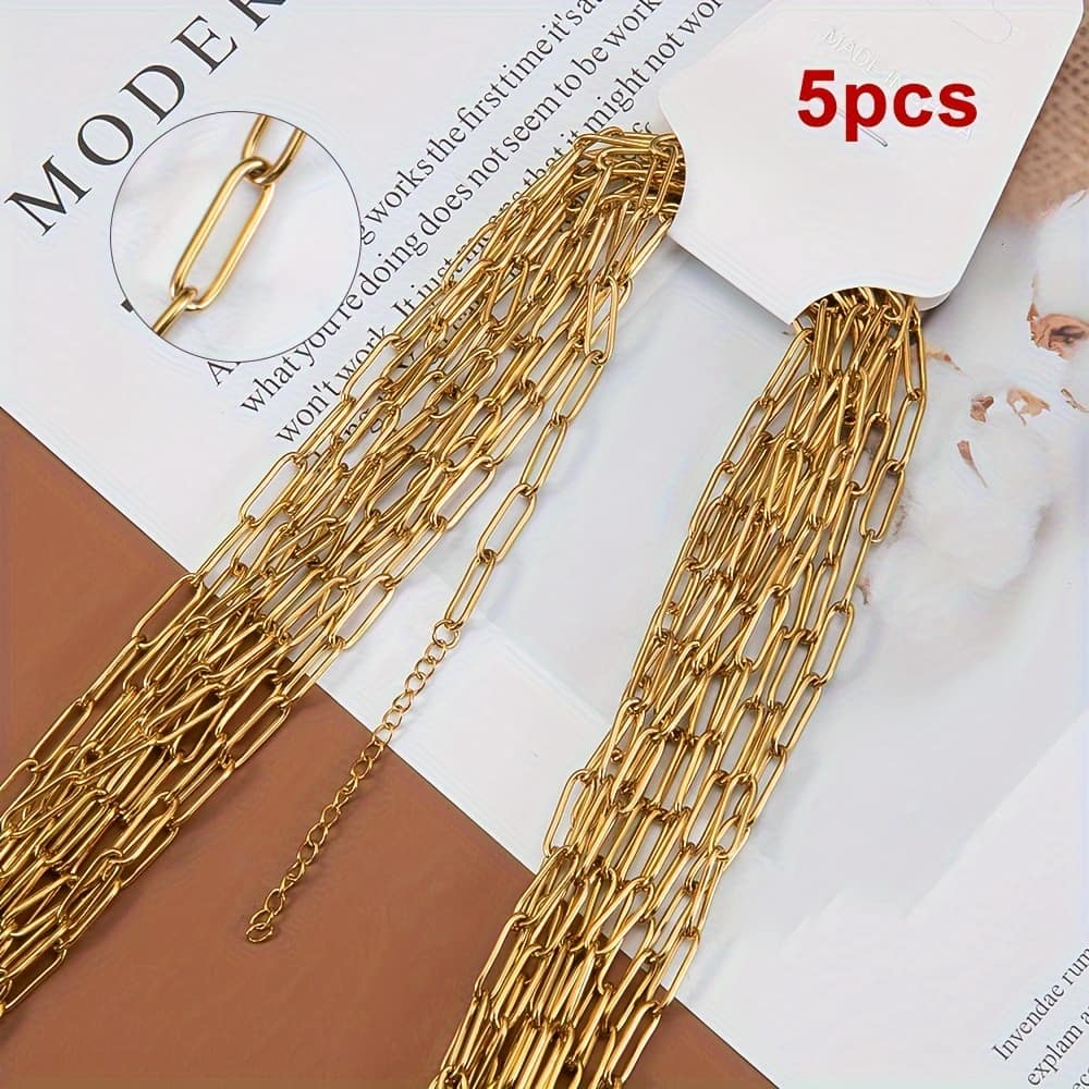 5pcs 45cm+5cm Stainless Steel Necklace Basic Chain With Lobster Clasp And Extension Chain For Necklace Making Supplies Arts, Crafts & Sewing Shop Online at Dubai Trades 2