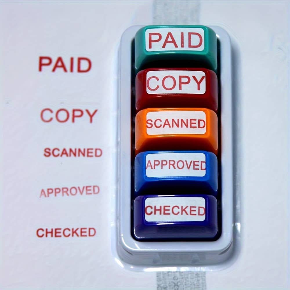 5pcs Set Of Financial Stamps Paid Copy Scanned Approved Checked Paid Stamp, Office Supplies, Financial Supplies With Clear Logo With Storage Tray Labels, Indexes & Stamps Shop Online at Dubai Trades 2