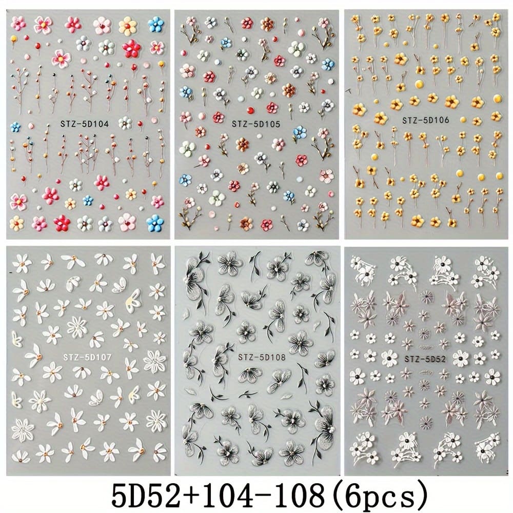 6pcs Daisy Flower Nail Art Stickers Set – 5d Embossed, Self-adhesive Acrylic Decals For Women & Girls, Floral Designs With Sparkle Beauty & Personal Care Shop Online at Dubai Trades 2