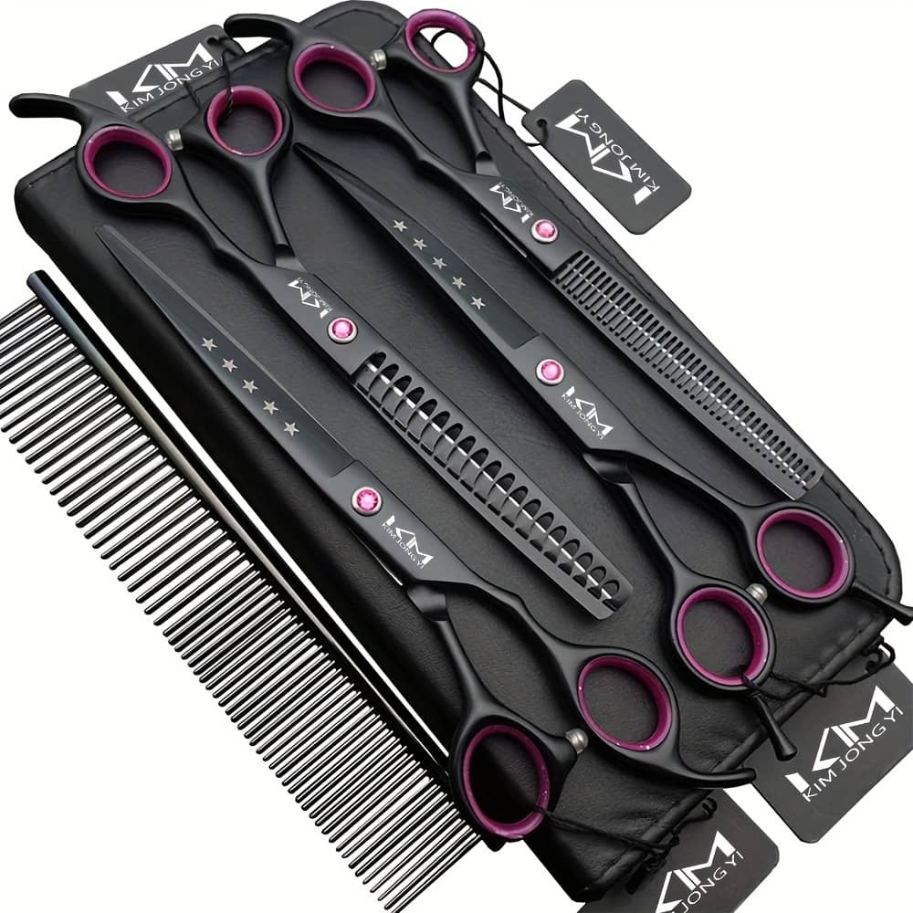 7.0 Inches Professional Dog Grooming Scissors Set Straight & Thinning & Curved & 4pcs In 1 Set (with Comb) Dogs Shop Online at Dubai Trades 2