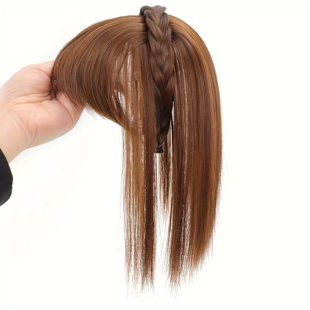 Chic Braided Headband With Clip-in Hair Topper & Bangs – Natural Look Synthetic Straight Hair Extensions For Women, Casual Attire, Hair Accessories Beauty & Personal Care Shop Online at Dubai Trades 2