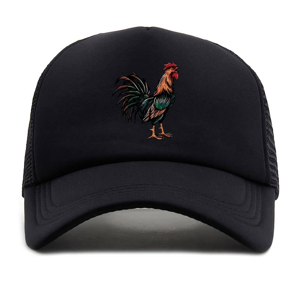 Cool Hippie Curved Brim Baseball Cap, Rooster Print Breathable Mesh Trucker Hat, Snapback Hat For Casual Leisure Outdoor Sports Christmas Gift Accessories Shop Online at Dubai Trades 2