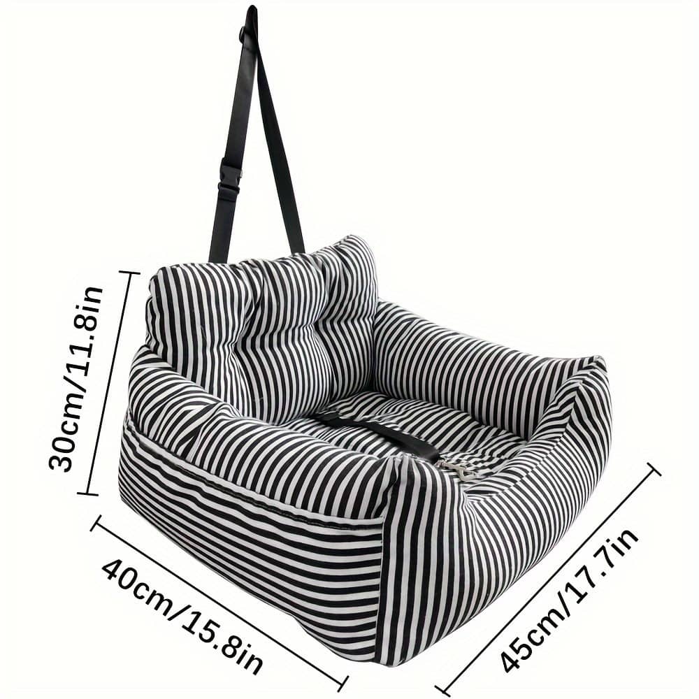 Cozy Striped Canvas Pet Car Seat For Dogs – Portable Travel Booster With Soft Cushion & Headrest, Secure Vehicle-, Dog Car Seat Car Travel Accessories Shop Online at Dubai Trades 2