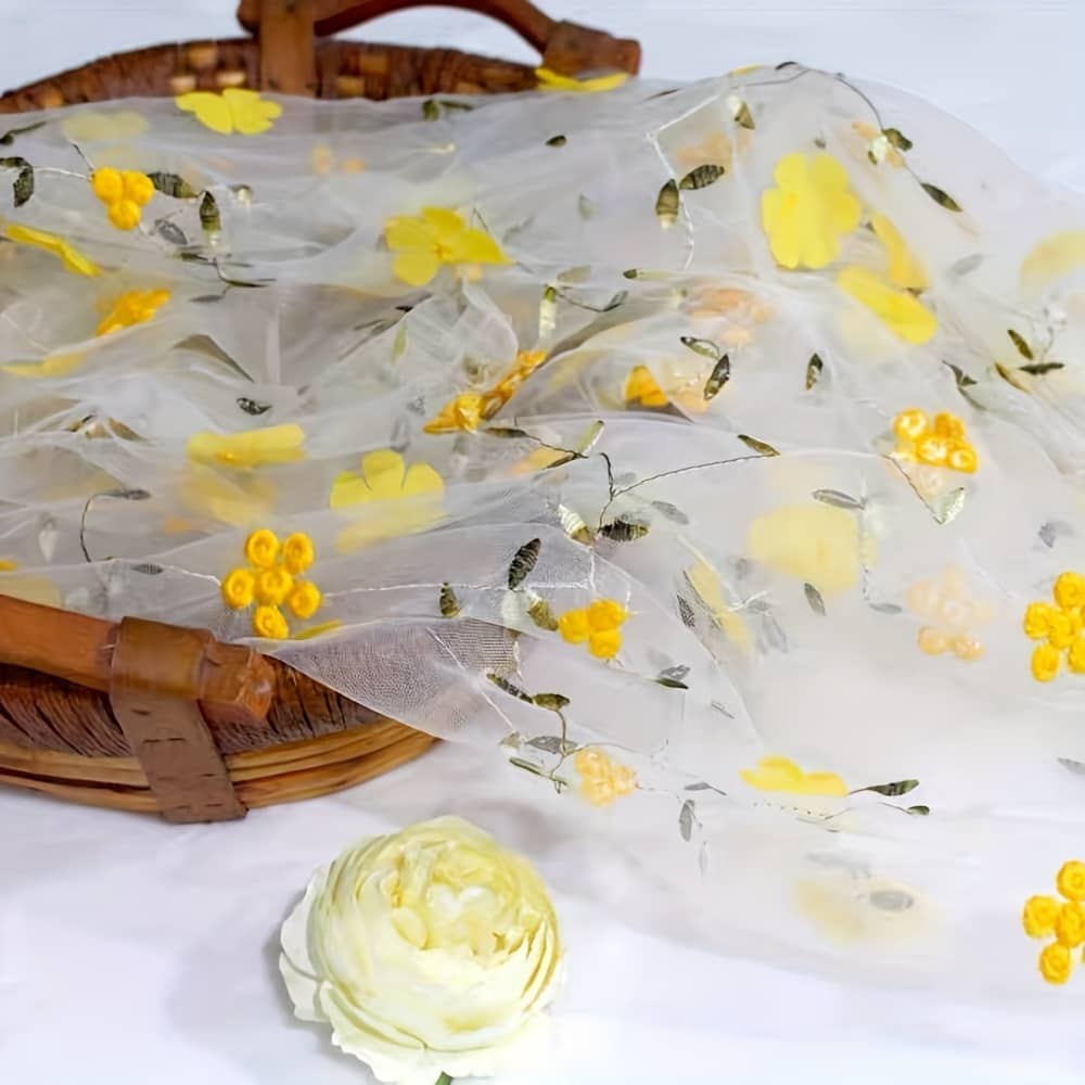 Floral Embroidered Tulle Fabric – Soft, Sheer, And Diy Dresses, Wedding Gowns, Curtains, Tablecloths, And Handbags (1 Yard) Arts, Crafts & Sewing Shop Online at Dubai Trades 2