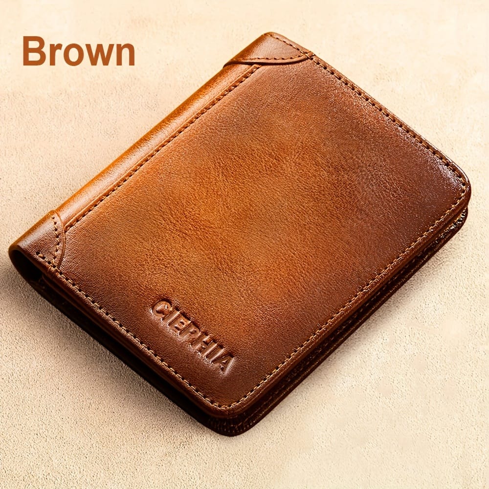 Genuine Leather Bifold Short Wallets For Men, Vintage Rfid Blocking Multifunction Id Credit Card Holder , License Holder Gifts For Men Accessories Shop Online at Dubai Trades 2
