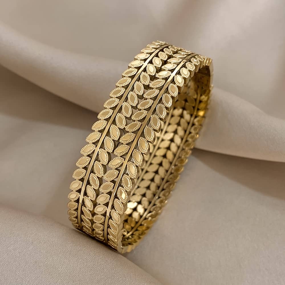 Luxury Golden-tone Stainless Steel Cuff Bracelet – Vintage , Waterproof Bangle For , Elegant Retro Jewelry, Bangle Bracelet Bangle Shop Online at Dubai Trades 2