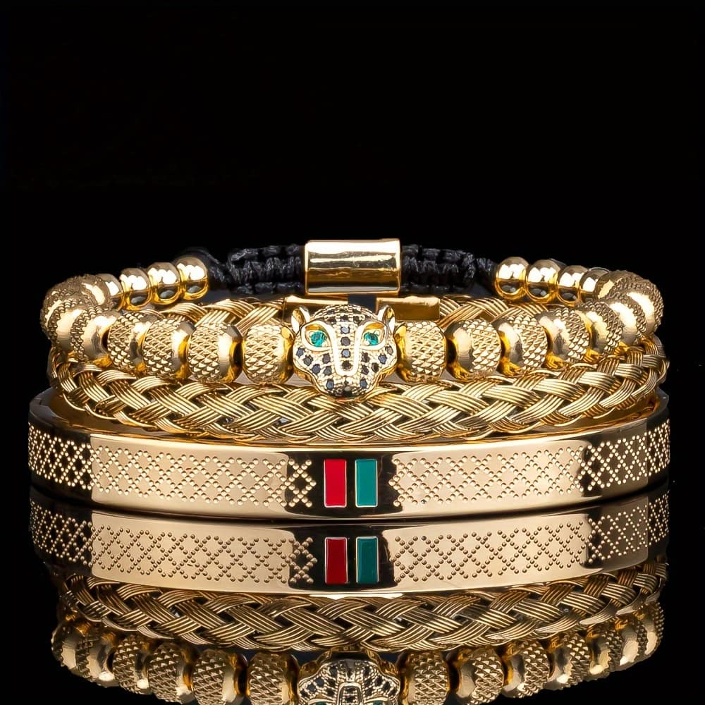 Men’s Bracelet Handmade Braided Bracelet Men’s Cz Leopard Head Enamel Bracelet Stainless Steel Jewelry Accessories Bracelets Shop Online at Dubai Trades 2