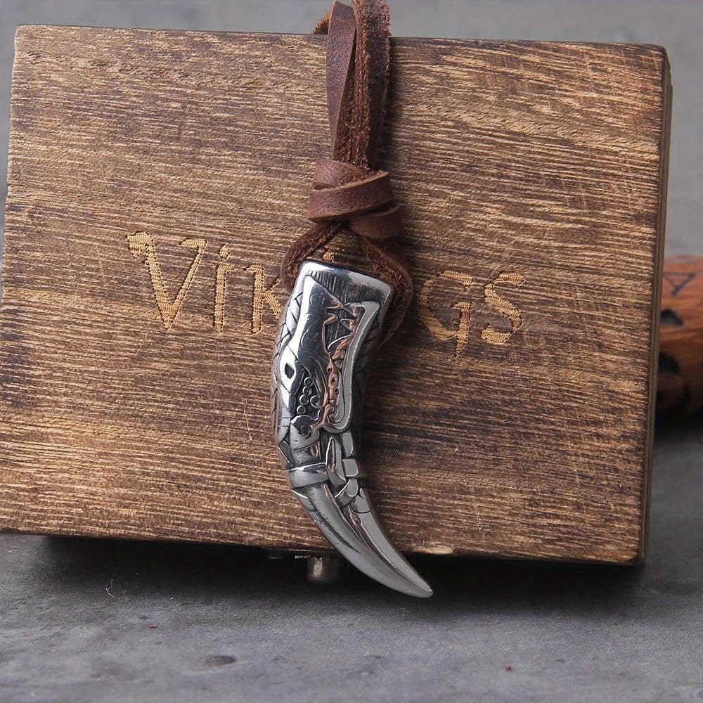 Men’s Wolf Pendant Necklace With Intricate Carving And Leather Cord – Ideal Gift For Him Clothing, Shoes & Jewelry Shop Online at Dubai Trades 2