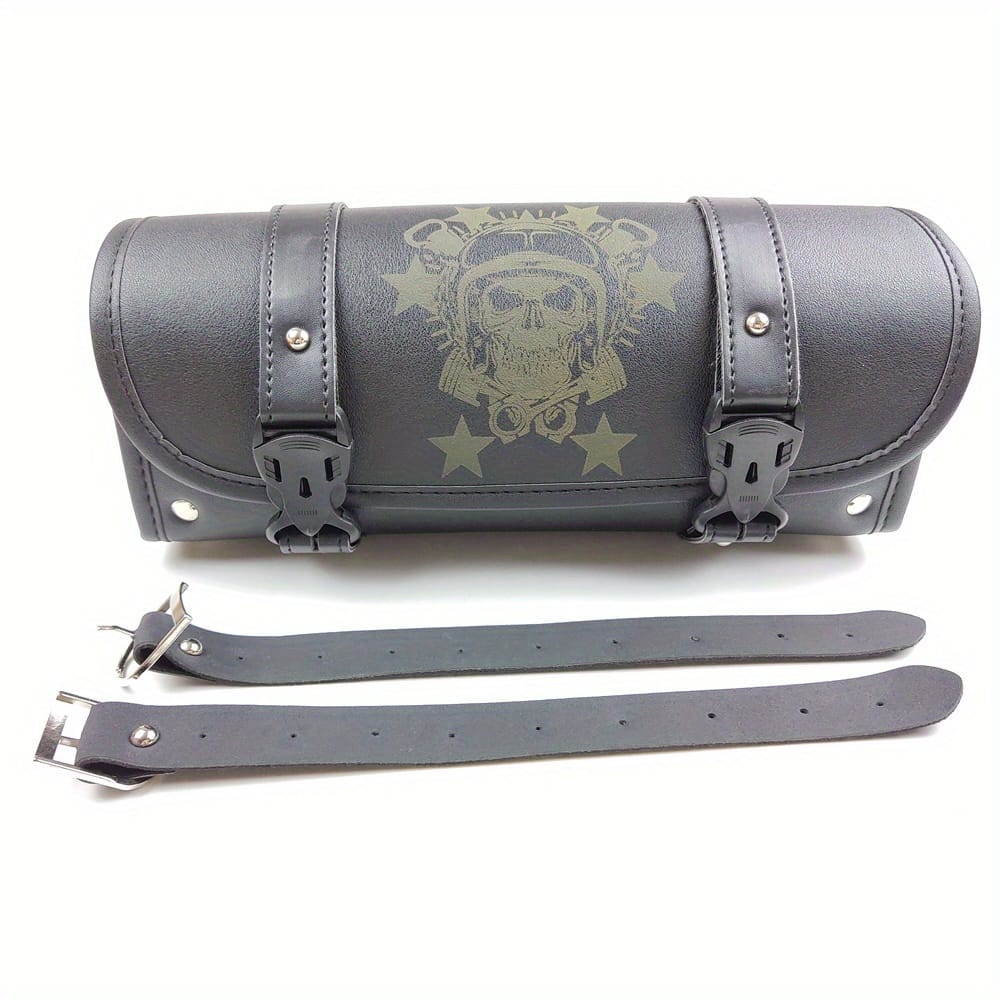 Motorcycle Pu Leather Skull Front Toolkit Handlebar Bag Saddlebag Round Barrel Tool Bag For Accessories Shop Online at Dubai Trades 2