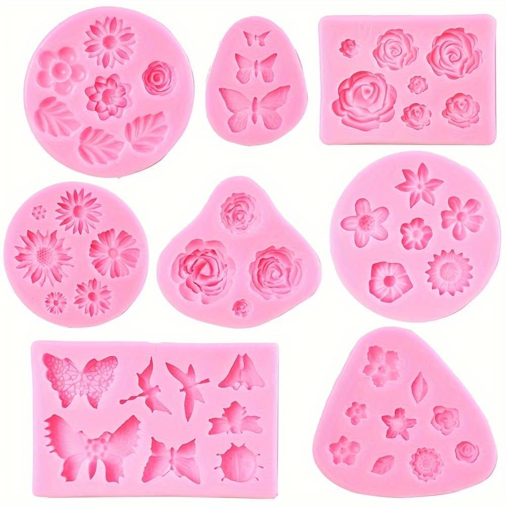 Silicone Flower And Fondant Molds – 8 Pcs Set For Chocolate, Candy, Polymer Clay, Soap Crafting And Cake Decoration Bakeware Shop Online at Dubai Trades 2