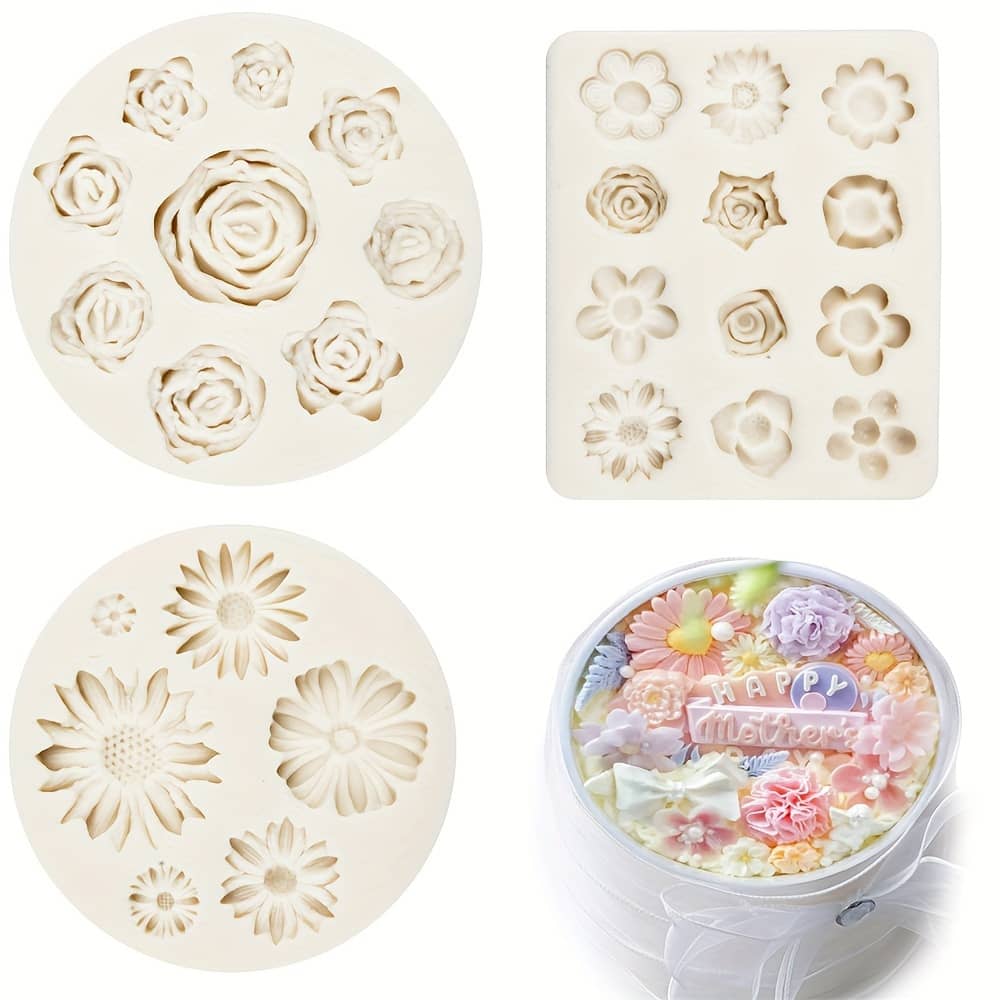 Silicone Flower Molds – 3 Piece Set For Fondant, Chocolate, Cupcakes, Candy – Floral Silicone Molds For Soap Making, Jewelry Casting And Diy Crafting Projects Bakeware Shop Online at Dubai Trades 2