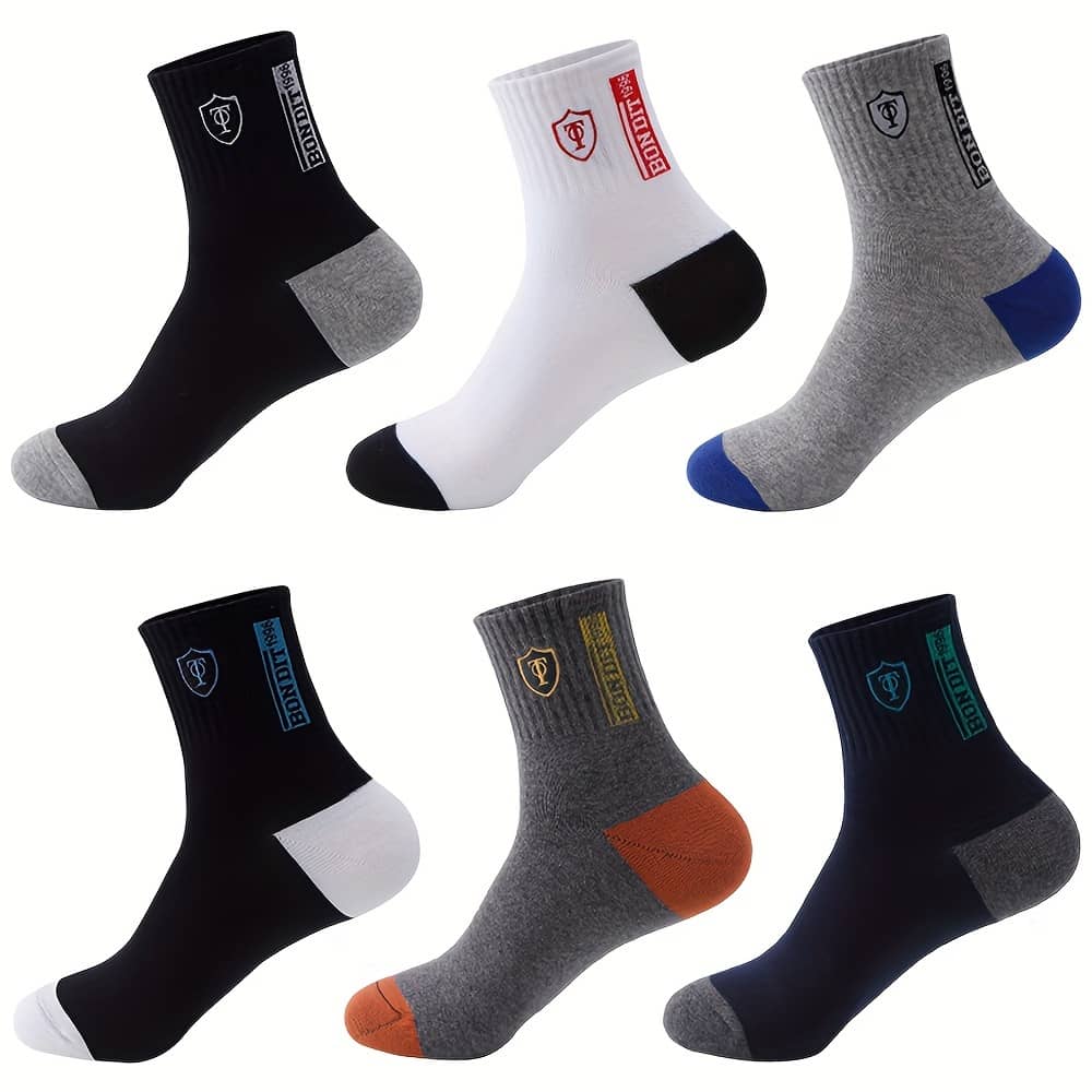 6pcs Lijie Men’s Breathable Crew Socks – Casual With Letter Print, Comfortable Polyester & Spandex , Hand Wash Only, Assorted Colors, Dress Socks| Printed Socks| Socks Clothing Shop Online at Dubai Trades 2