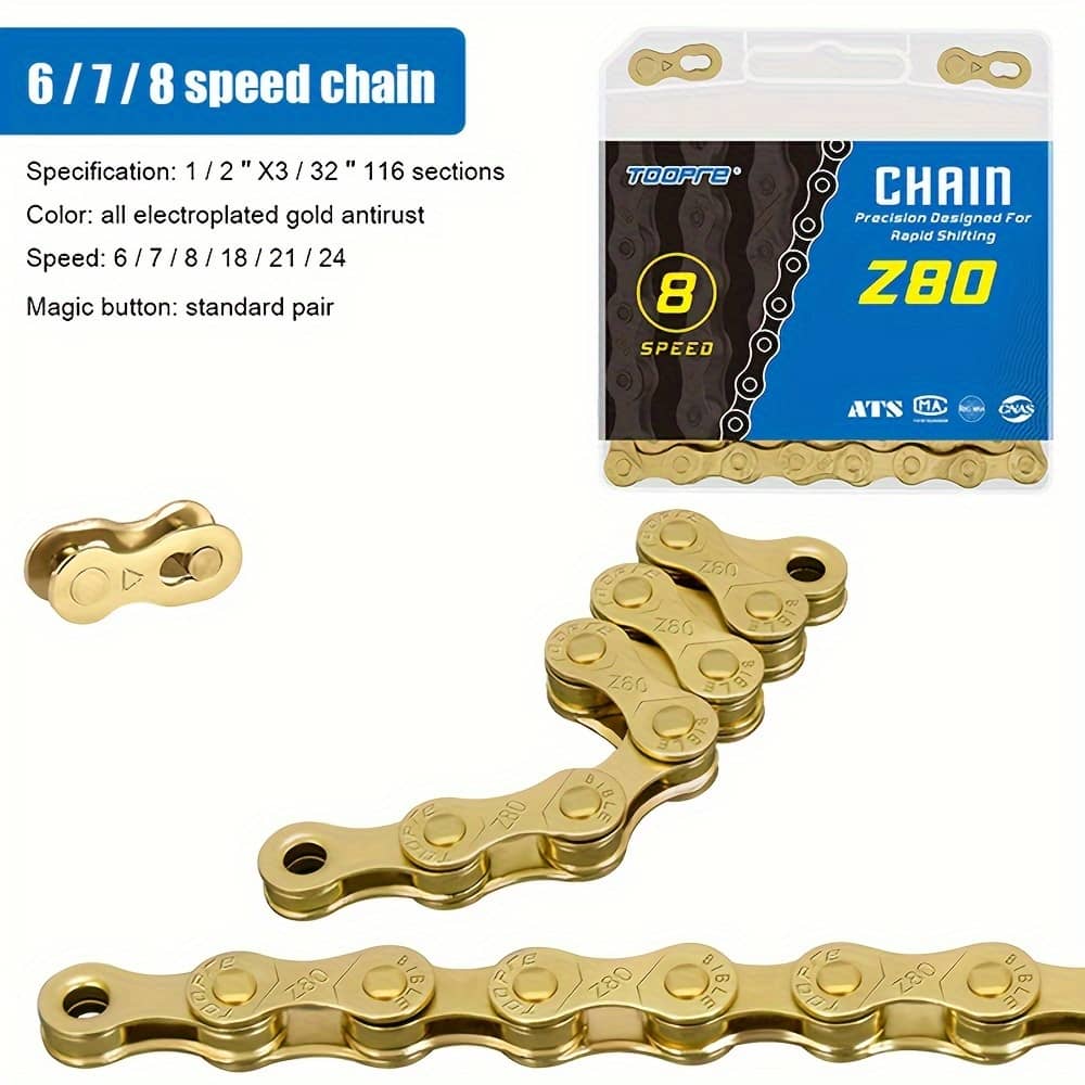 Toopre Gold Plated Bicycle Chain – 8/9/10/11/12 Speed, 116 Links, Mountain & Road Bike Compatible, Smooth Shifting, Cycling Accessory Chains Shop Online at Dubai Trades 2