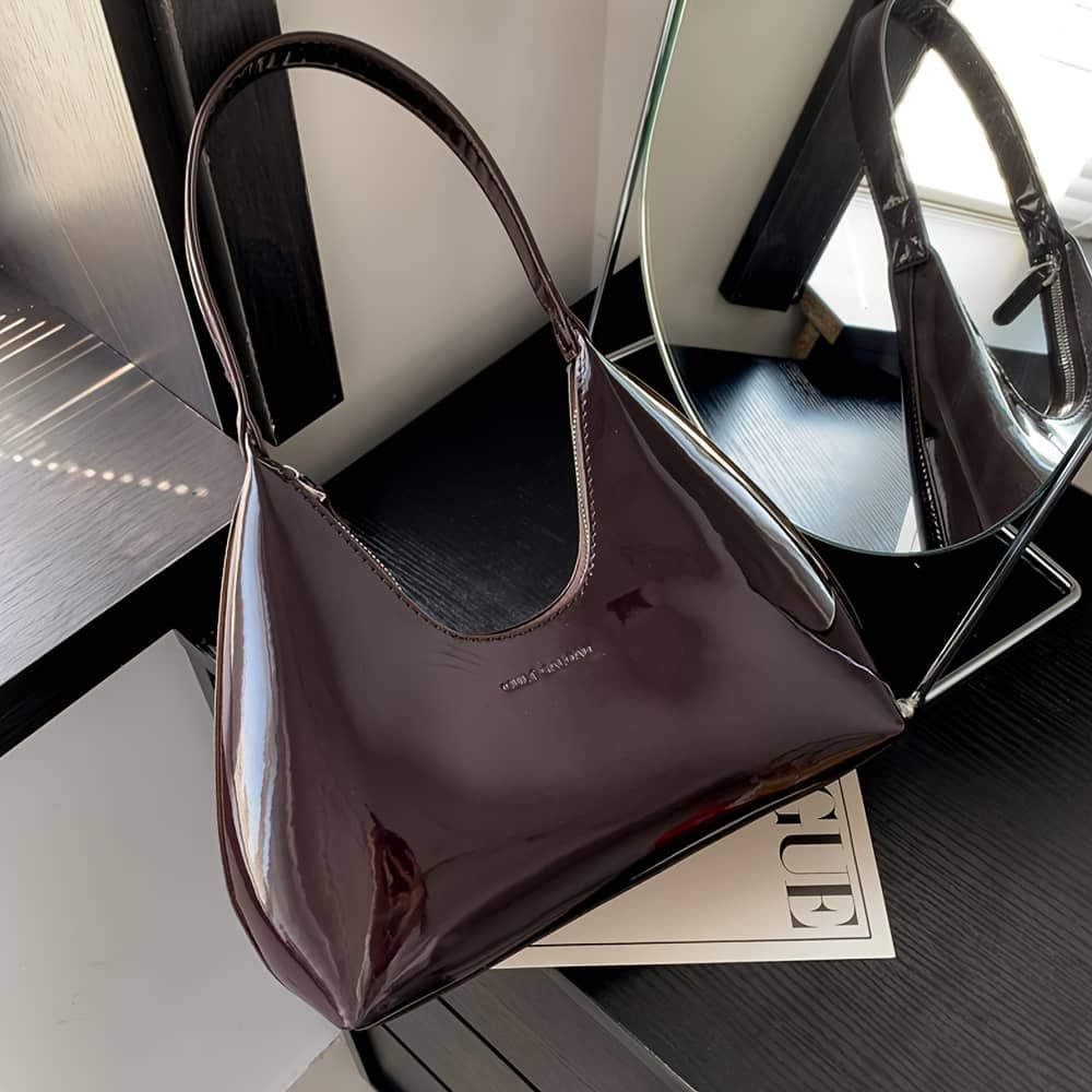 Trendy Glossy Patent Shoulder Bag For Women – Stylish Underarm Purse With Zipper Closure, Elegant Design In Burgundy/red, Use Clothing, Shoes & Jewelry Shop Online at Dubai Trades 2