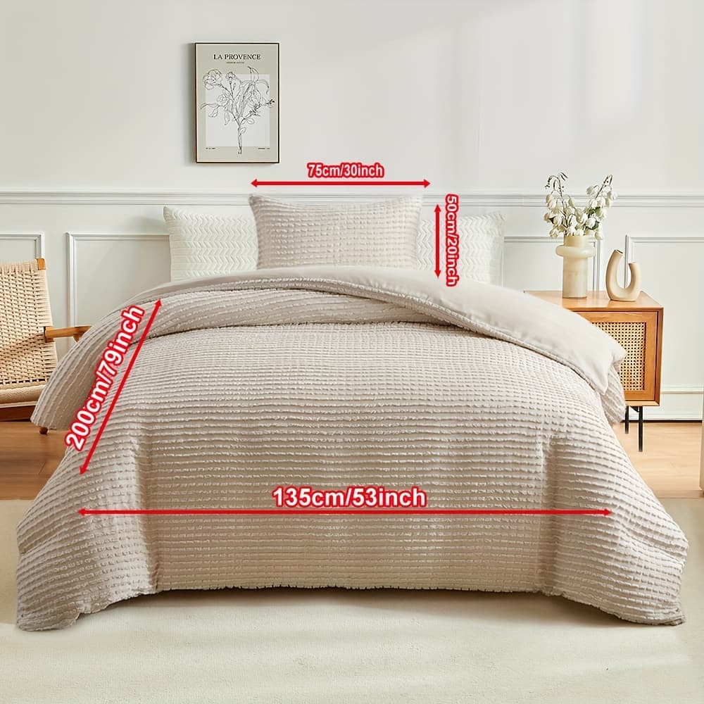 Tufted Duvet Cover Set 2/3pcs (1 Duvet Cover + 1/2 Pillowcases) With Zipper Closure, Soft And Lightweight Bedding Set With Embroidery For (white, Grey, Khaki And Yellow) Bedding Shop Online at Dubai Trades 2