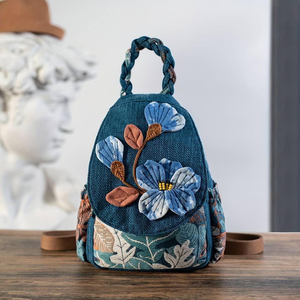 1 Bohemian Blue Tie-dye Floral Backpack – , Multi-compartment Chest Bag With Braided Handles, Polyester, Zip Closure, Ideal For Vacation, Travel Bag Clothing, Shoes & Jewelry Shop Online at Dubai Trades 2