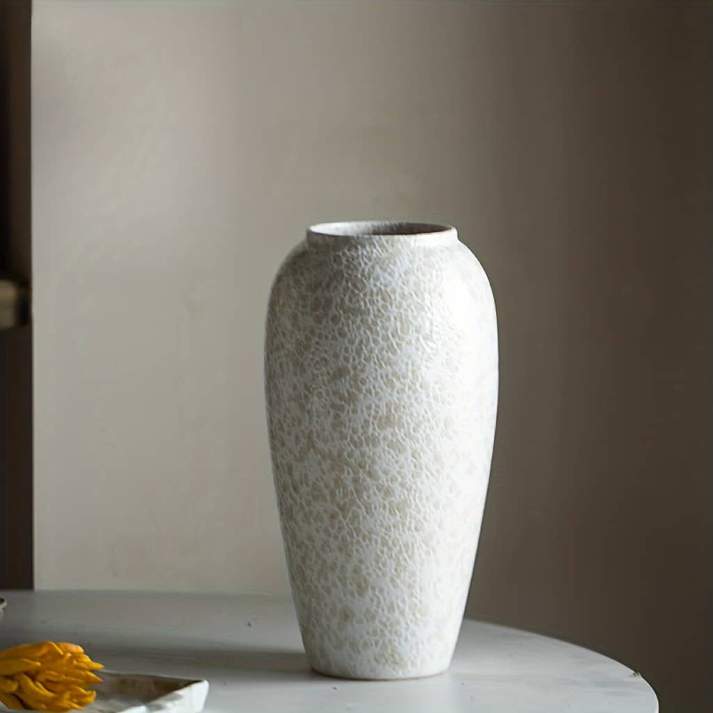 1 Elegant White Ceramic Vase With Large Textured Design – Ideal For Floral Displays In Living Room, Kitchen, Bedroom | Handwash Only, Pvc-free, Vases For Flowers Decorative Accessories Shop Online at Dubai Trades 2