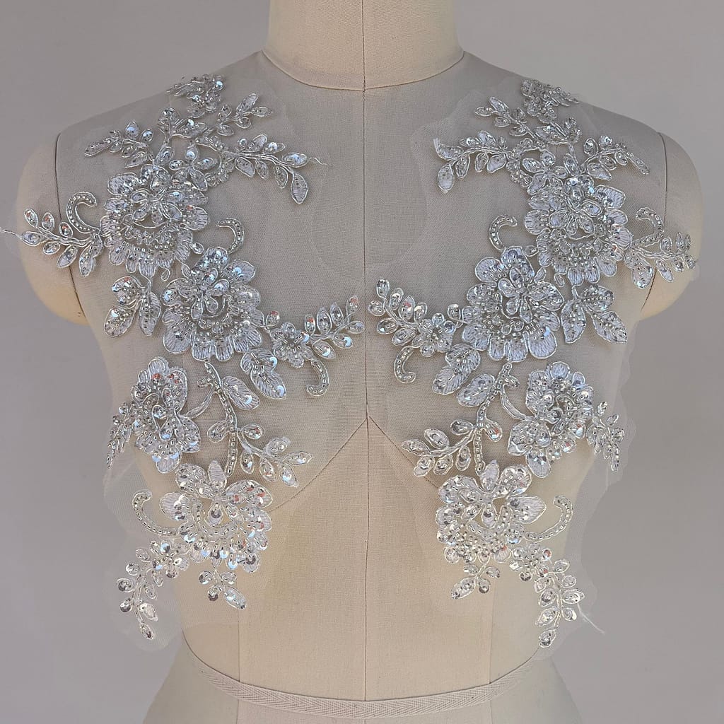 1 Pair Of 3d Studed Beads, Lace, Flower Embroidery, Stickers, Wedding Dresses, Bridal Dress Decorations, Diy Patch Clothing Accessories (silvery) Appliques Shop Online at Dubai Trades 2