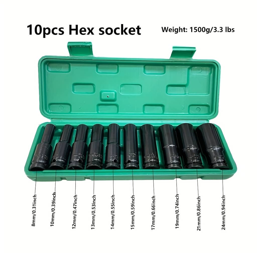 10pcs High-carbon Socket Set, 1/2″ Drive (8-24mm), Impact Wrench Adapters, & For Auto Repair & Industrial Use, Includes Case Business, Industry & Science Shop Online at Dubai Trades 2