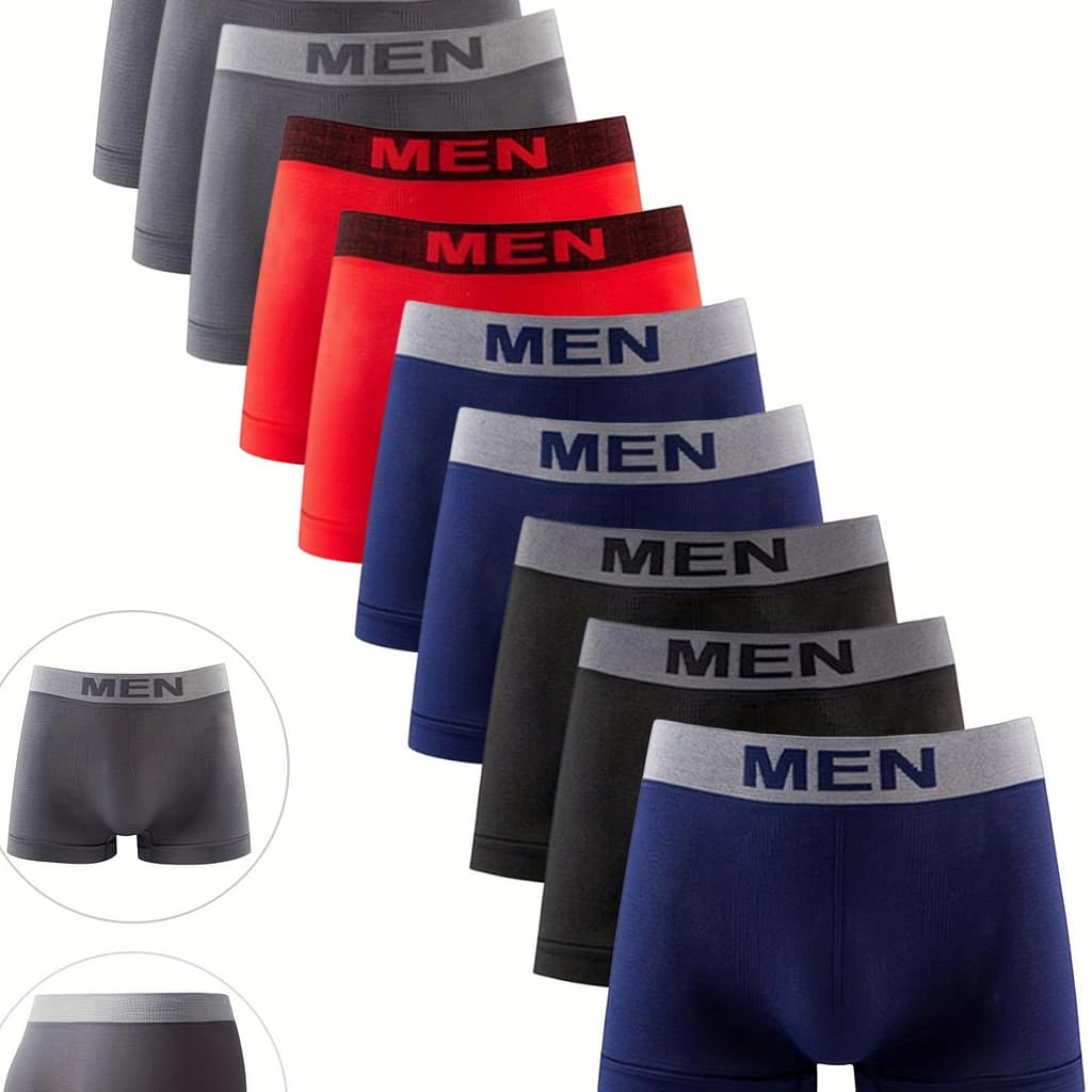 10pcs Men’s Boxer Briefs, Men Letter Waistband Breathable Comfy Boxer Trunks, Sports Shorts, Men’s Casual Underwear Daily Bottom Wear Boxer Briefs Shop Online at Dubai Trades 2