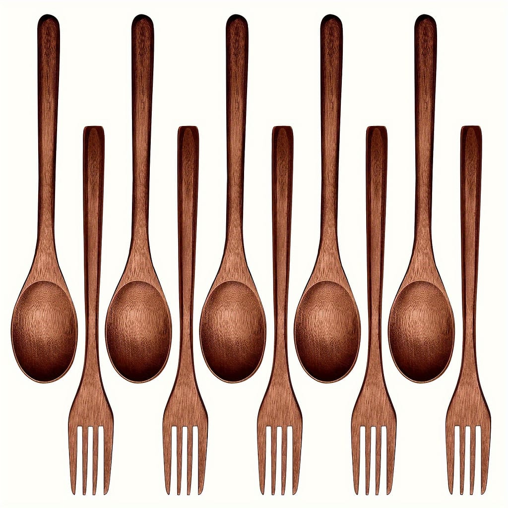 10pcs Premium Japanese Wooden Utensil Set – Handcrafted Natural Hardwood Spoons And Forks, Reusable Flatware For Eating, Cooking & Stirring – High- Essentials Flatware Shop Online at Dubai Trades 2