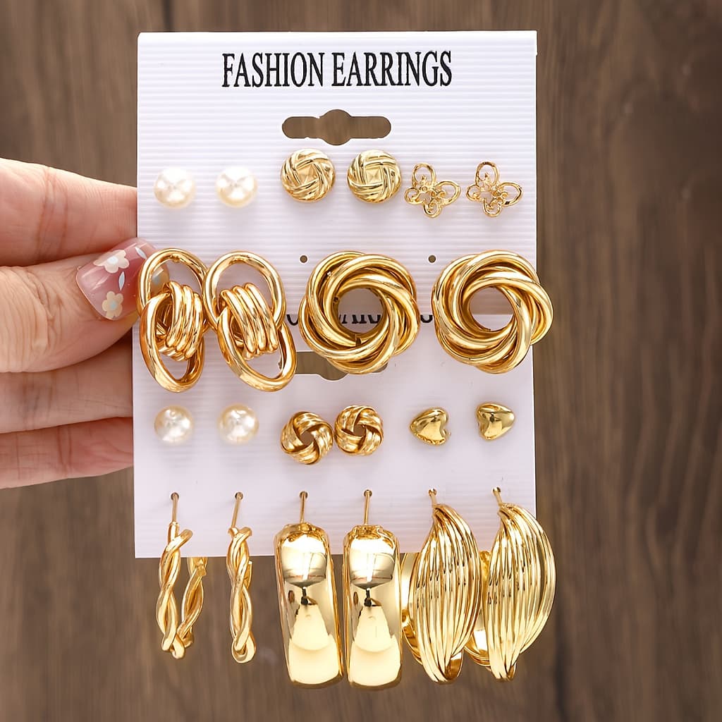 11pcs Elegant Golden- Earring Set For Women – Alloy In Assorted Shapes & Sizes, Stainless Steel Posts – Ideal For & Special Occasions – Chic , Novelty Earrings Clothing, Shoes & Jewelry Shop Online at Dubai Trades 2