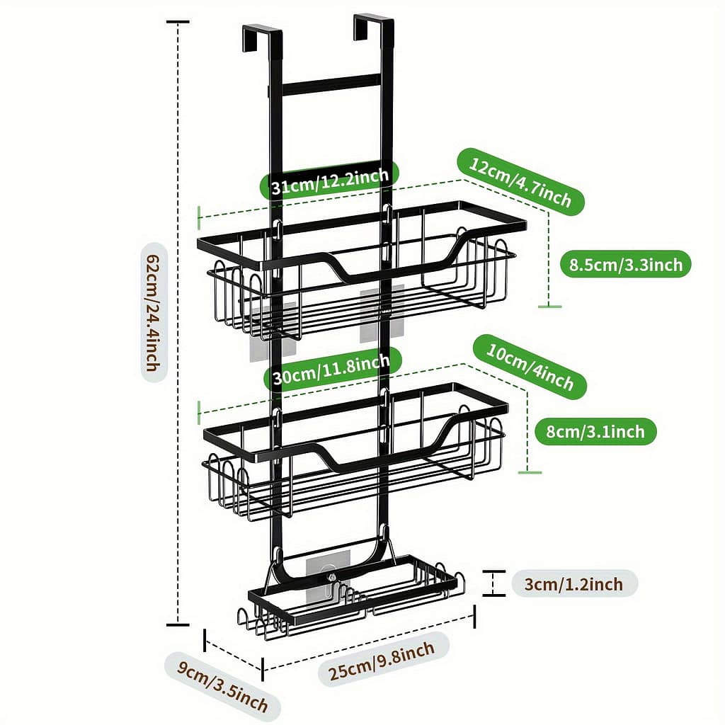 1pc 3-tier Over-the-door Shower Caddy Rack, Rustproof Cast Iron Hanging Bathroom Organizer With Soap Holder, Space-saving Bath Accessories, Home Decor Bath Shop Online at Dubai Trades 2