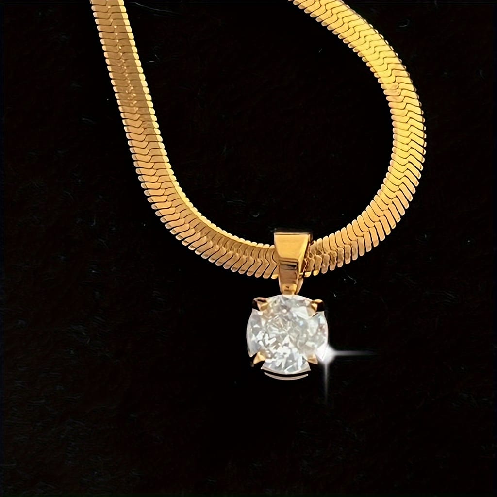 1pc Elegant 18k Golden Plated Stainless Steel Necklace With Synthetic Cubic Zirconia Pendant For Women, Daily & Vacation Wear, Valentine’s Day Gift, Jewelry Clothing, Shoes & Jewelry Shop Online at Dubai Trades 2