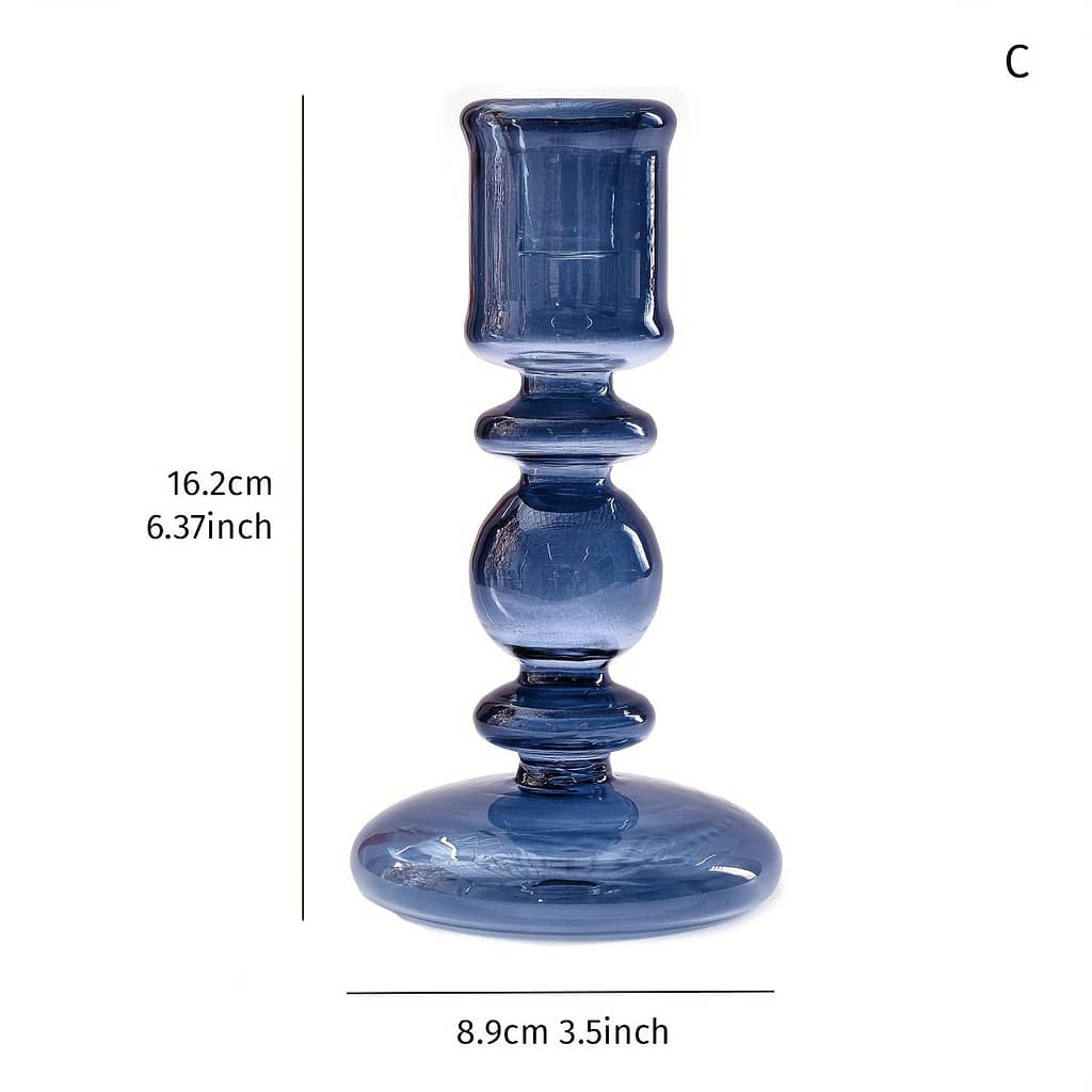 1pc, Elegant Blue Glass Candle Holder, Romantic Candlestick For Wedding, Home Decor, Living Room Tabletop Accessory Candleholders Shop Online at Dubai Trades 2