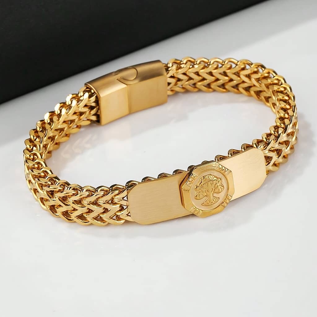 1pc Gorgeous Titanium Steel 18k Golden Plated Small Tree Shaped Men’s Bracelet, For Couple And Dating And Valentine’s Day Gift Bracelets Shop Online at Dubai Trades 2