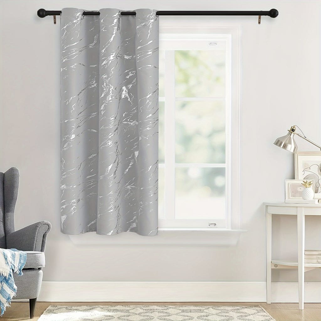 1pc Grey Golden Silvery Marble Pattern Curtain Modern Classic European Curtain, Bedroom Office Kitchen Living Room Study Home Decoration Curtains & Drapes Shop Online at Dubai Trades 2