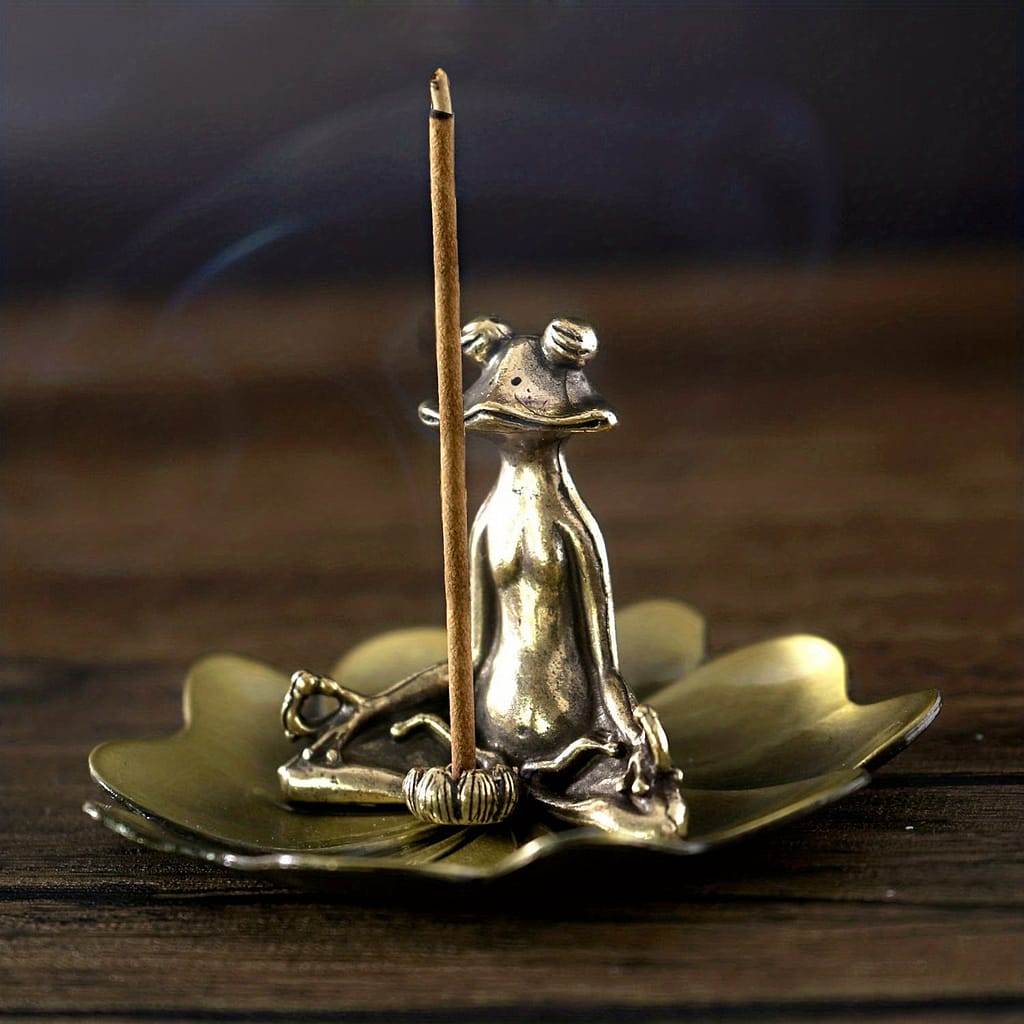 1pc, Meditation Frog Statue With Incense Holder And Ash Catcher – Brass Figurine For Calming And Relaxation Home & Kitchen Shop Online at Dubai Trades 2