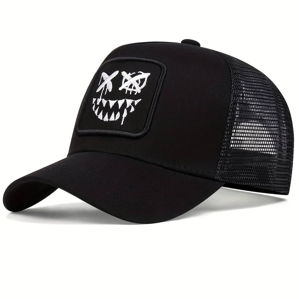 1pc Men’s Funny Face Embroidered Baseball Cap, Fashion Trucker Cap, Outdoor Adjustable Casual Cap, Suitable For Spring And Autumn Travel, Seaside Vacation Accessories Shop Online at Dubai Trades 2