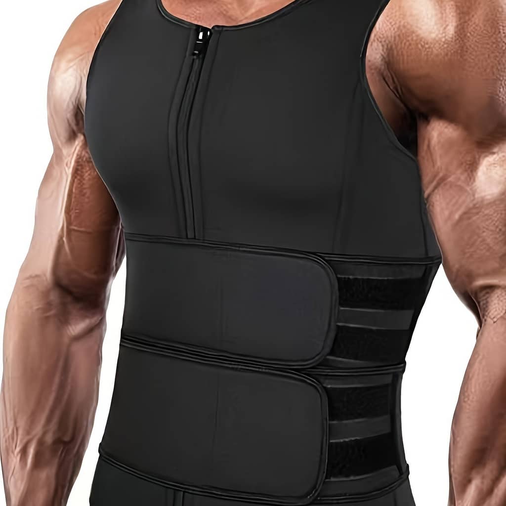 1pc Men’s Slimming Body Shaper Vest With Dual Waist Trimmers & Zipper – Neoprene-nylon , Tummy Control For Fitness & Running, Breathable Knit Fabric, Wear, Waist Trainer Clothing Shop Online at Dubai Trades 2