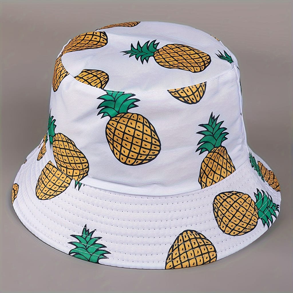 1pc Men’s Trendy Versatile Sunshade Bucket Hat With Pineapple Printed, Double-sided Sun Hat For Outdoor Vacation Travel Accessories Shop Online at Dubai Trades 2