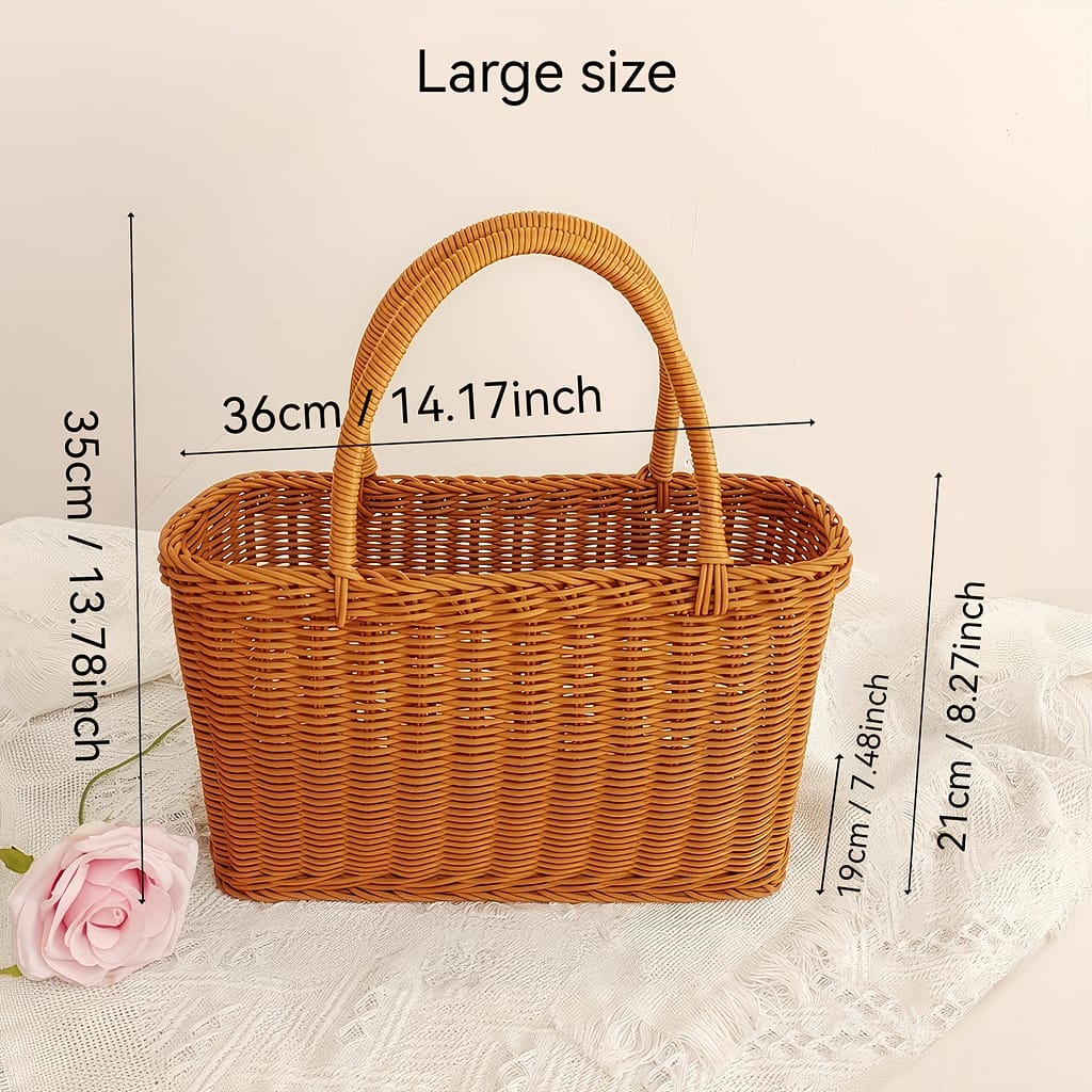 1pc Rattan Style Picnic Basket, Polypropylene Woven Storage Basket With Handles, Durable And Lightweight, For Shopping, Fruit, Vegetables, Eggs – Small/large Size Bread Baskets Shop Online at Dubai Trades 2