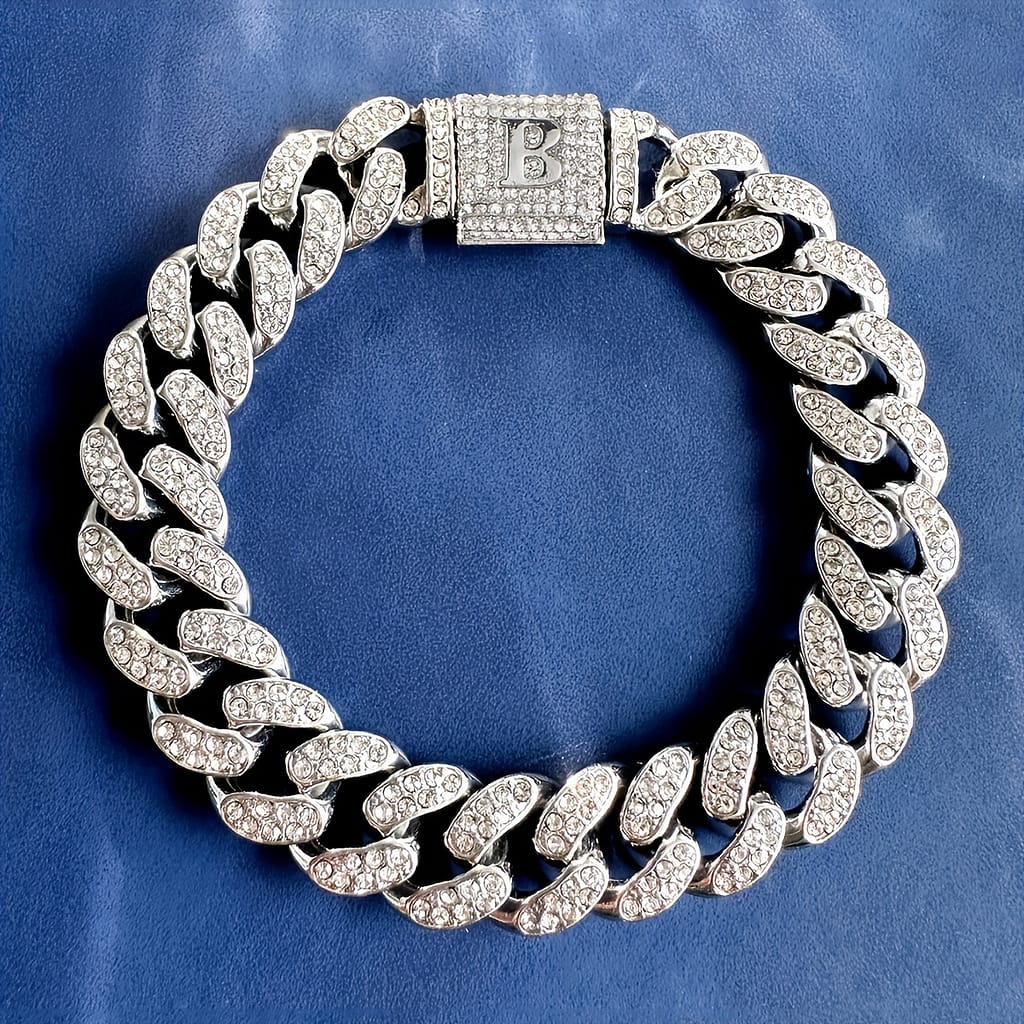 1pc Shine With Initial Buckle Bracelet Hip Hop Solid Iced Out Cuban Link Chain Bracelet For Men And Women Bracelets Shop Online at Dubai Trades 2