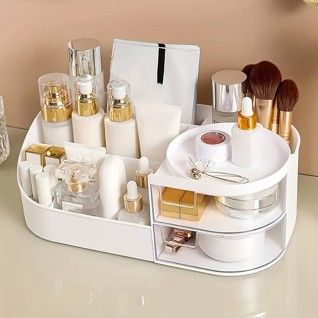 1pc Vanity Makeup Organizer With Mirror – Drawer-style Cosmetic Storage Box For Skincare, Lipstick & More – Lightweight Plastic Countertop Holder Bath Shop Online at Dubai Trades 2