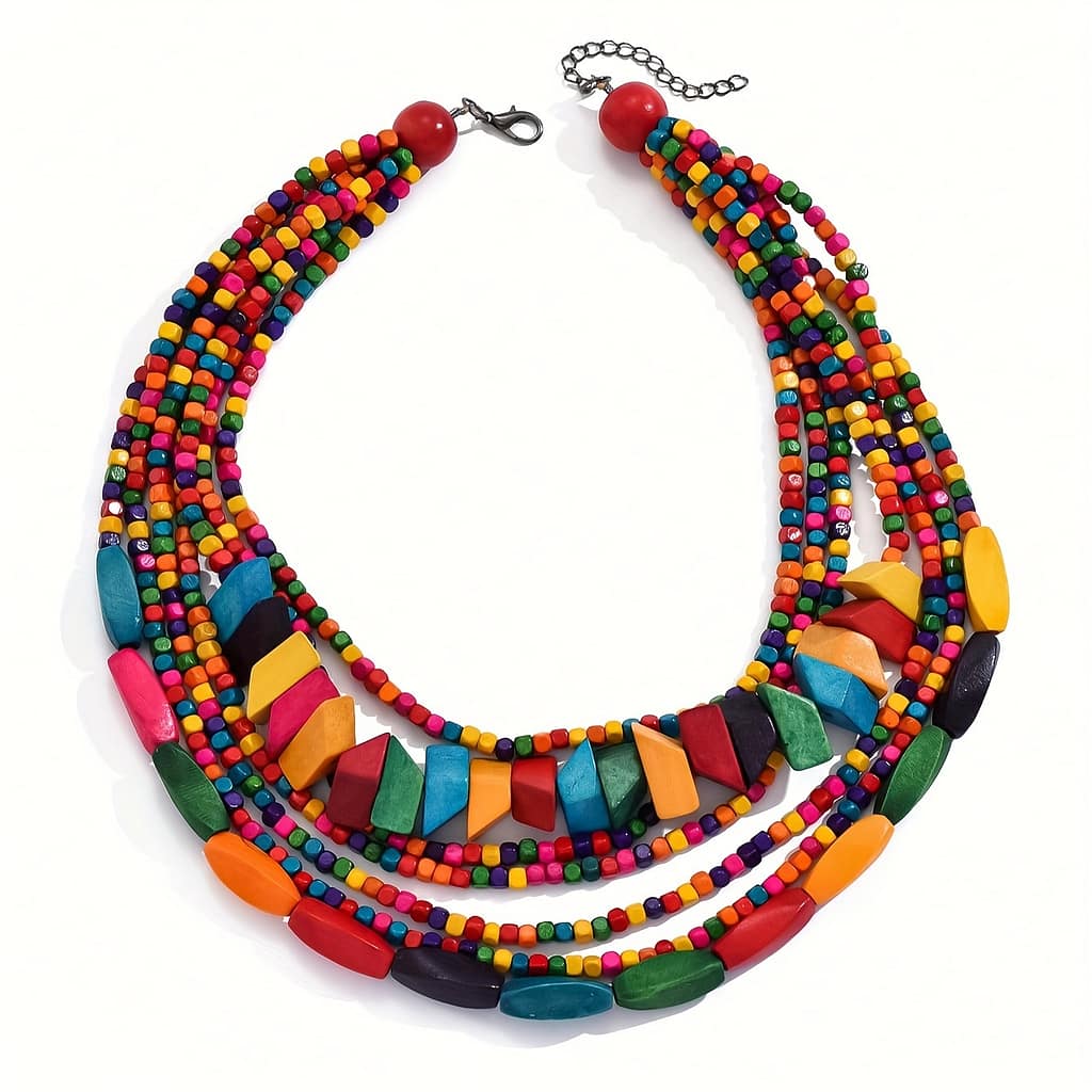 1pc Vibrant Multi-strand Wooden Bead Necklace – Bohemian Style Layered Design, Elegant Casual Jewelry For Women & Teen Girls, Ideal For Vacation & Casual Attire Chokers Shop Online at Dubai Trades 2