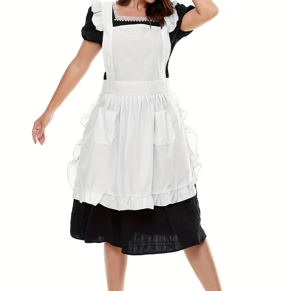 1pc, , White Vintage Adjustable Ruffle Apron With Pockets, Pleated Apron Kitchen Cooking Baking Cleaning Maid Costume, Cute Vintage Kitchen Cooking Apron For Women Girls Aprons Shop Online at Dubai Trades 2