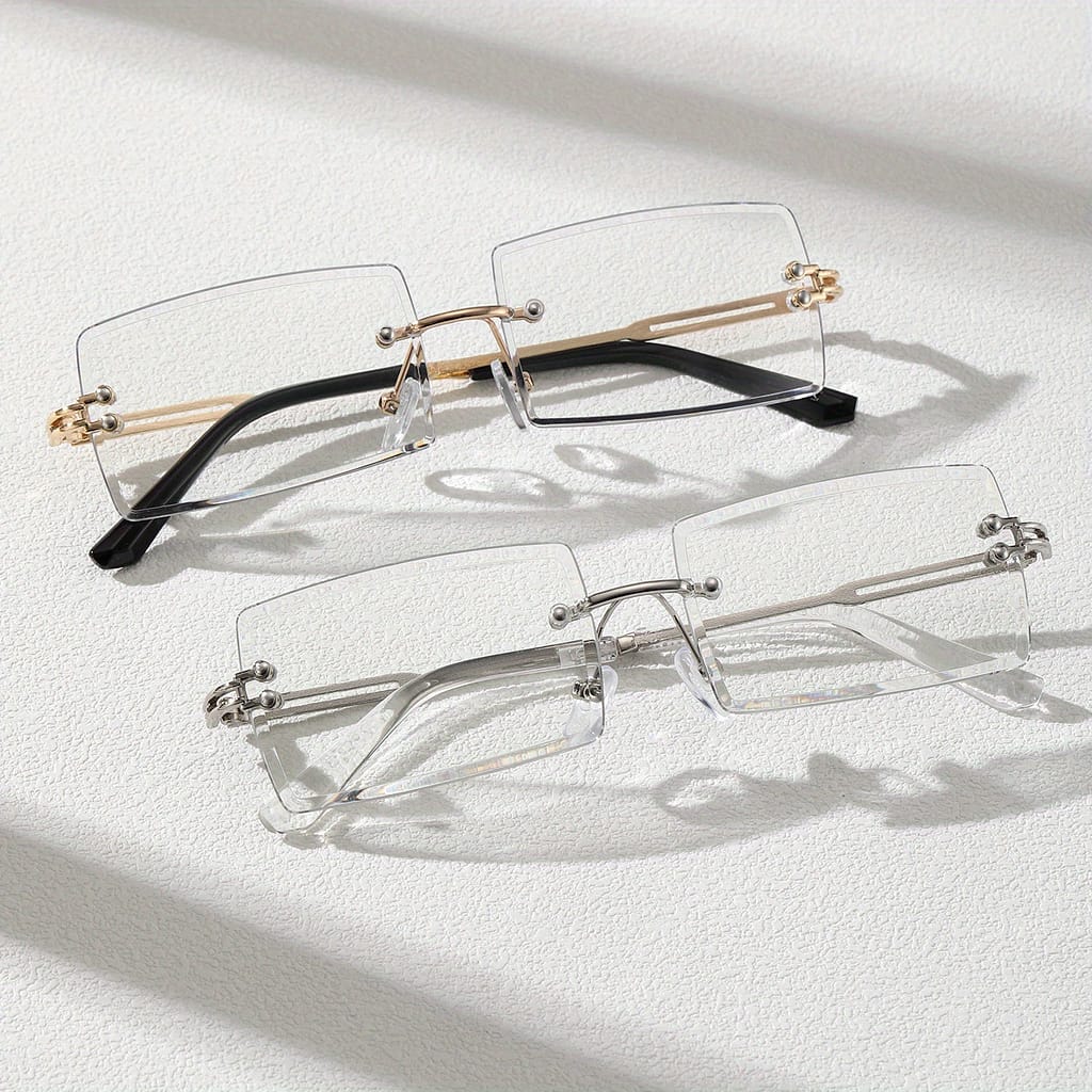 2 Pack Men’s Metal Rimless Yuppie Casual Fashion Glasses With Flat Lens, For Gifts Accessories Shop Online at Dubai Trades 2