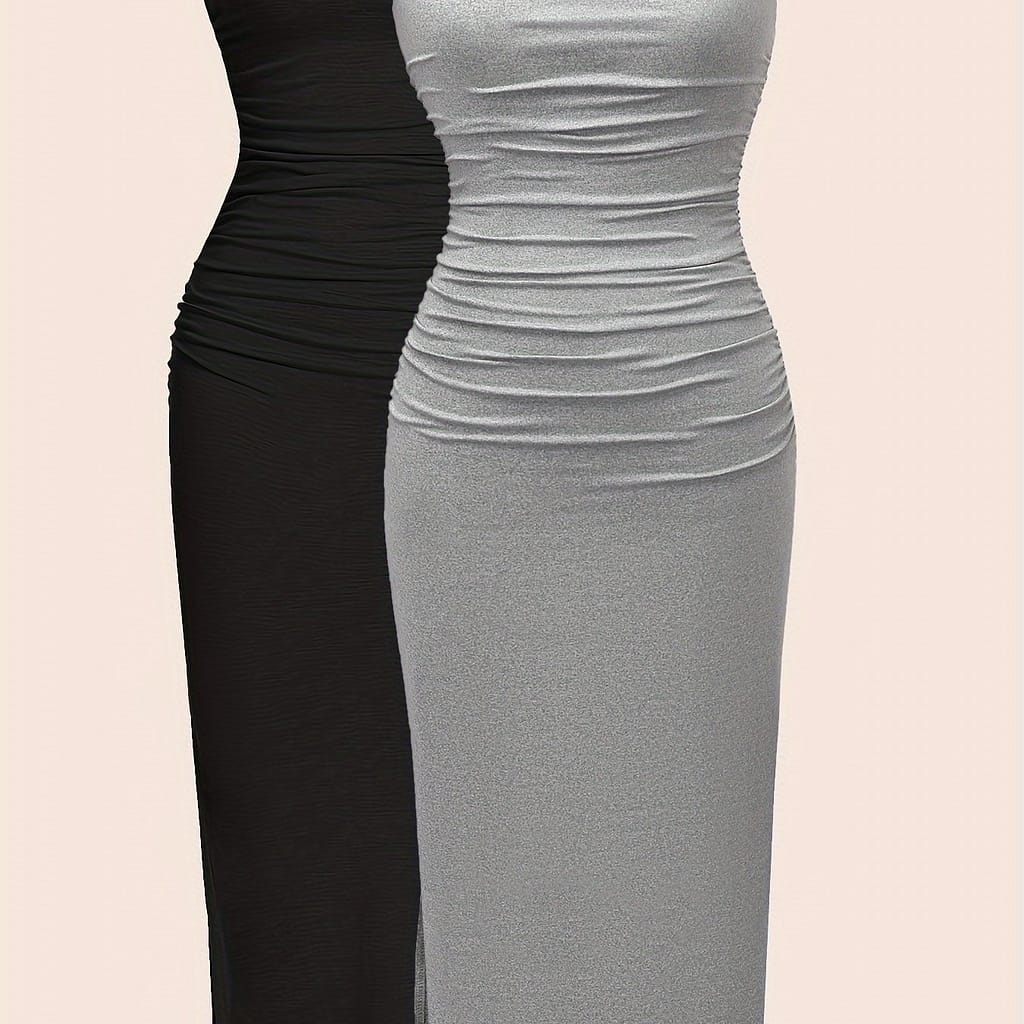 2 Pack Solid Color Ruched Bandeau Dress, Sexy Sleeveless Backless Slinky Tube Dress For , Women’s Clothing Clothing Shop Online at Dubai Trades 2